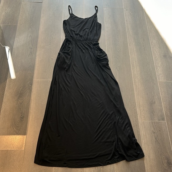 Gap Maxi Knit Sun Dress Draped Pockets Spaghetti Straps Black Women Size S - Picture 12 of 12